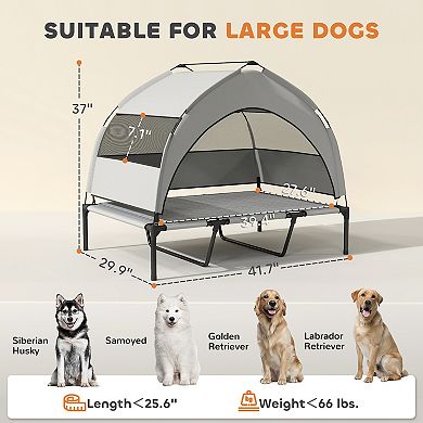 PawHut Elevated Dog Bed, Portable Raised Pet Bed with Canopy, Bag, 42inchL