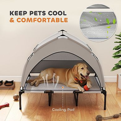 PawHut Elevated Dog Bed, Portable Raised Pet Bed with Canopy, Bag, 42inchL