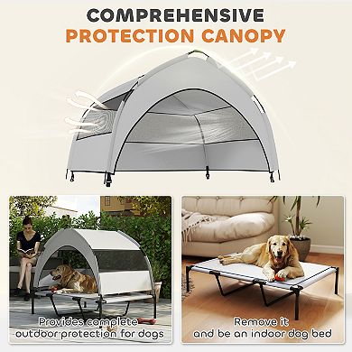 PawHut Elevated Dog Bed, Portable Raised Pet Bed with Canopy, Bag, 42inchL