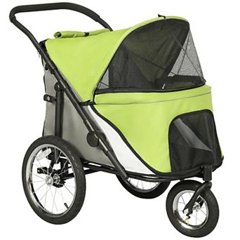 PawHut 3 Wheels Dog Stroller w/ One-Hand Fold Rubber Wheels Yellowish