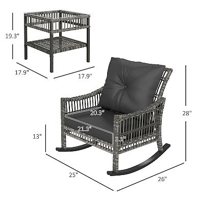Outsunny 3 Pieces Rattan Rocking Chair Set, Outdoor Rocker Chair