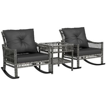 Outsunny 3 pc Rattan Rocking Chair Set, Outdoor Rocker Chair