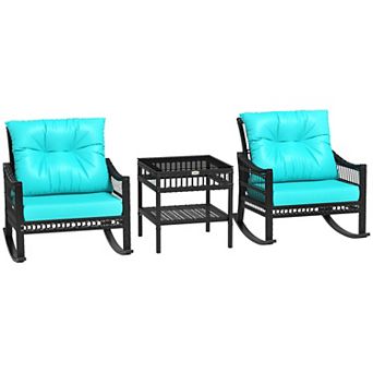 Outsunny 3 pc Rattan Rocking Chair Set, Outdoor Rocker Chair