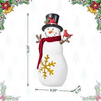 Glitzhome 15"H Resin Snowman Table Decor, Christmas Lighted Tabletop Decoration