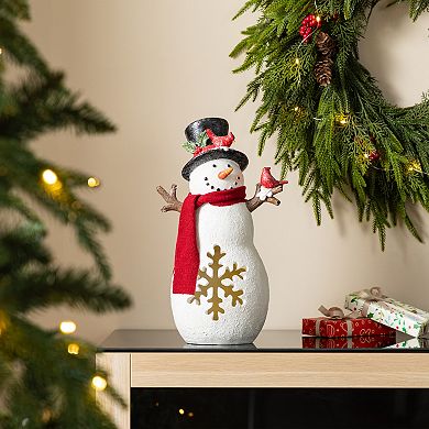 Glitzhome 15"H Resin Snowman Table Decor, Christmas Lighted Tabletop Decoration
