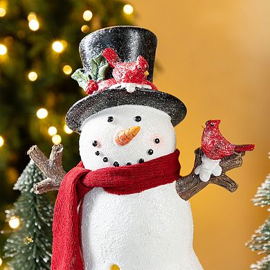 Glitzhome 15"H Resin Snowman Table Decor, Christmas Lighted Tabletop Decoration