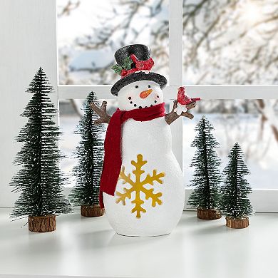 Glitzhome 15"H Resin Snowman Table Decor, Christmas Lighted Tabletop Decoration
