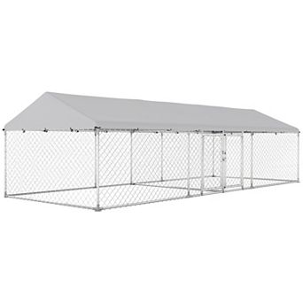 PawHut Two Room Outdoor Dog Kennel with Roof, Cover, 19.7ft x 7.5' x 5.2'
