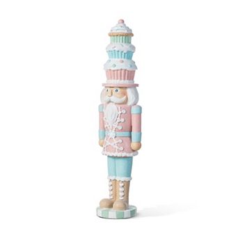 Glitzhome 18.25"H Cupcake Nutcracker Table Decor, Resin Christmas Tabletop Decoration