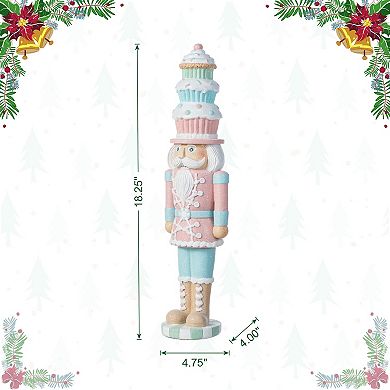 Glitzhome 18.25"H Cupcake Nutcracker Table Decor, Resin Christmas Tabletop Decoration