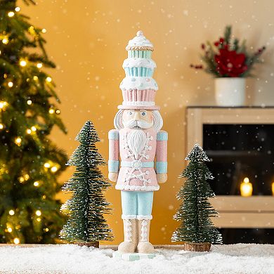 Glitzhome 18.25"H Cupcake Nutcracker Table Decor, Resin Christmas Tabletop Decoration
