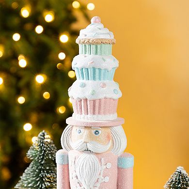 Glitzhome 18.25"H Cupcake Nutcracker Table Decor, Resin Christmas Tabletop Decoration