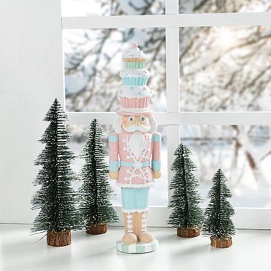 Glitzhome 18.25"H Cupcake Nutcracker Table Decor, Resin Christmas Tabletop Decoration