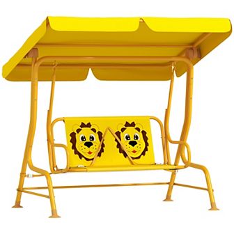 Qaba Kids Patio Swing, 2-Seater Outdoor Porch Swing Chair