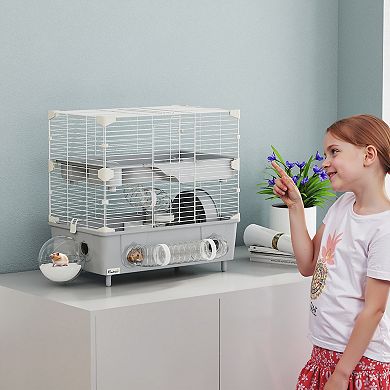 PawHut 2-Tier Hamster Cage, Hamster Habitat with Accessories