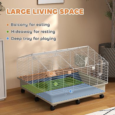 PawHut Rolling Small Animal Cage for Rabbits, Hedgehogs, Guinea Pigs