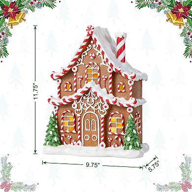 Glitzhome 11.75"H Resin Village Table Decor, Christmas Lighted Table Centerpiece
