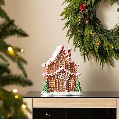 Glitzhome 11.75"H Resin Village Table Decor, Christmas Lighted Table Centerpiece