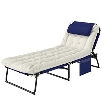 Outsunny Folding Chaise Lounge w/ Cushion, Reclining Tanning Chair