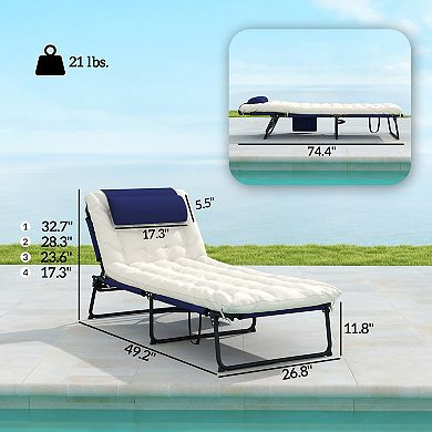 Outsunny Folding Chaise Lounge w/ Cushion, Reclining Tanning Chair