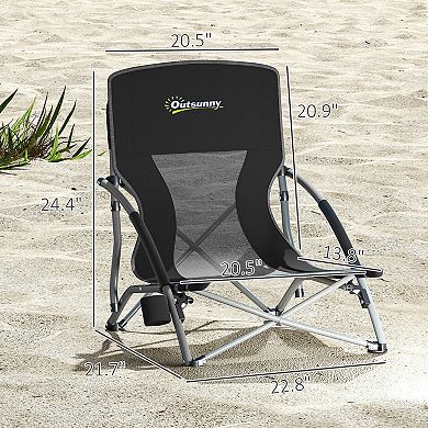Outsunny Set of 2 Folding Beach Chair with Carry Bag, Cup Holder