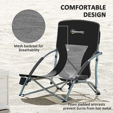Outsunny Set of 2 Folding Beach Chair with Carry Bag, Cup Holder