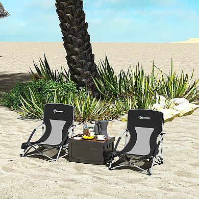 Outsunny Set of 2 Folding Beach Chair with Carry Bag, Cup Holder