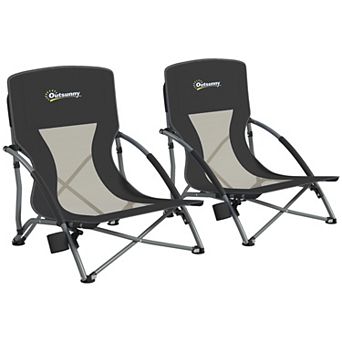 Outsunny Set of 2 Folding Beach Chair with Carry Bag and Cup Holder
