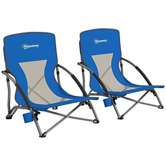 Outsunny Set of 2 Folding Beach Chair with Carry Bag, Cup Holder