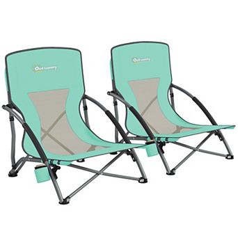 Outsunny Set of 2 Folding Beach Chair with Carry Bag, Cup Holder