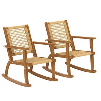 Outsunny 2 pc Outdoor Rocking Chair, Acacia Wood Outdoor Rockers