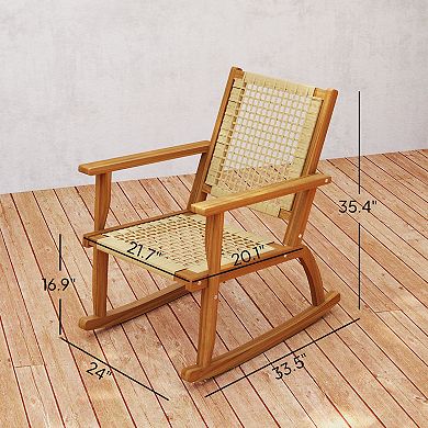 Outsunny 2-Piece Outdoor Rocking Chair, Acacia Wood Outdoor Rockers