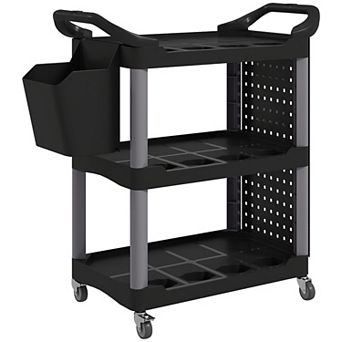 HOMCOM 3 tier Rolling Tool Cart, Utility Cart with Side Shelf & Hook