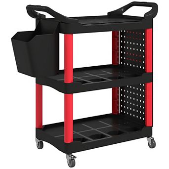 HOMCOM 3 tier Rolling Tool Cart, Utility Cart with Side Shelf & Hook
