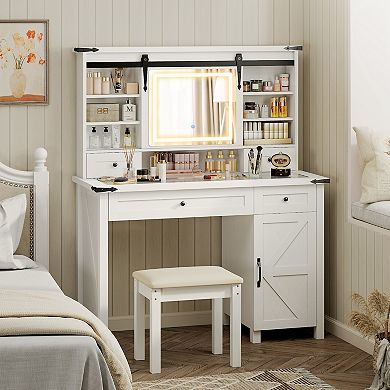 HOMCOM Vanity Desk Set, Makeup Vanity Table with Mirror and Lights