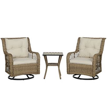 Outsunny 3 pc Wicker Bistro Set, Rocking Patio Furniture Set