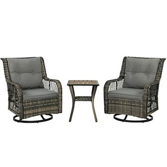 Outsunny 3 pc Wicker Bistro Set, Rocking Patio Furniture Set