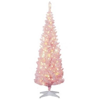 HOMCOM 5ft Prelit Artificial Pencil Christmas Tree w/ LED Lights