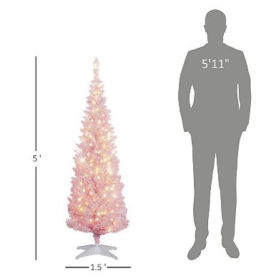 HOMCOM 5ft Prelit Artificial Pencil Christmas Tree w/ LED Lights