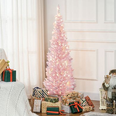 HOMCOM 5ft Prelit Artificial Pencil Christmas Tree w/ LED Lights