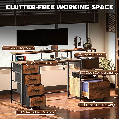 67inch Computer Desk Home Office Desk with File Cabinet Lights