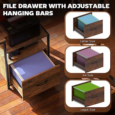 67inch Computer Desk Home Office Desk with File Cabinet Lights
