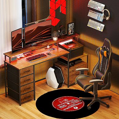 67inch Computer Desk Home Office Desk with File Cabinet Lights