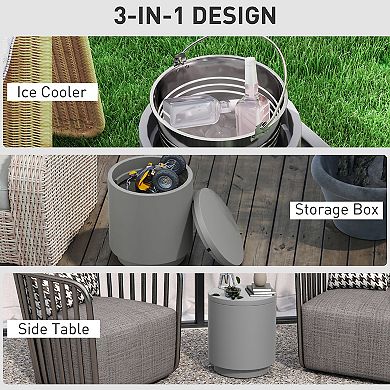 HOMCOM 2.6 Gal Outdoor Cooler Side Table with Ice Bucket Lid