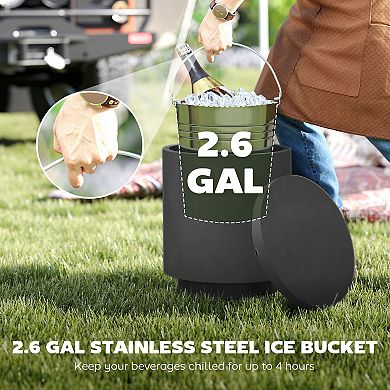 HOMCOM 2.6 Gal Outdoor Cooler Side Table with Ice Bucket Lid