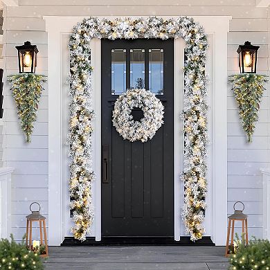 Glitzhome 3ft Pre-lit Christmas Swag, Artificial Decorative Teardrop Swag