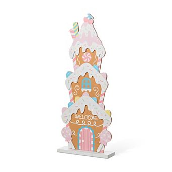 Glitzhome 35.25”H Gingerbread House Porch Decor, Delightful Wooden Christmas Porch Sign