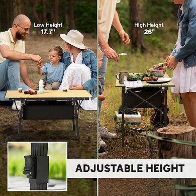 Outsunny 3ft Camping Table, Adjustable Height Small Folding Table