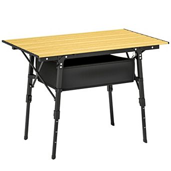 Outsunny 3ft Camping Table, Adjustable Height Small Folding Table