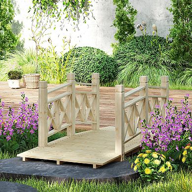 5 ft. Wood Garden Bridge with Safety Handrails Backyard Bridge